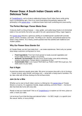 Paneer Dosa A South Indian Classic with a Delicious Twist