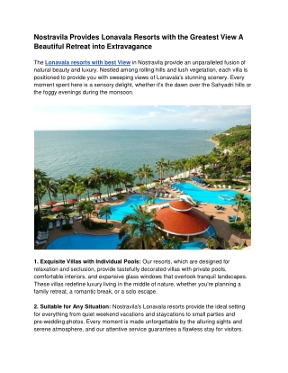 Nostravila Provides Lonavala Resorts with the Greatest View A Beautiful Retreat into Extravagance