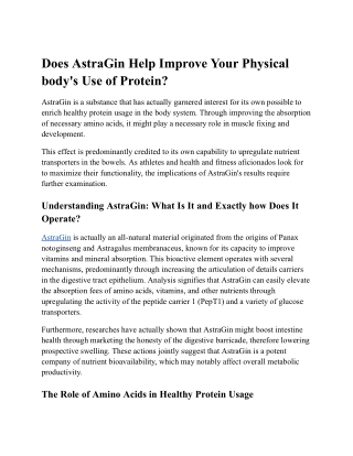 Does AstraGin Assist Enhance Your Body's Use of Protein?