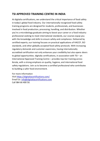 TSI APPROVED TRAINING CENTRE IN INDIA