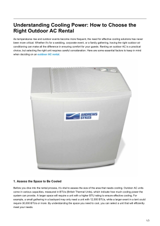 Understanding Cooling Power How to Choose the Right Outdoor AC Rental
