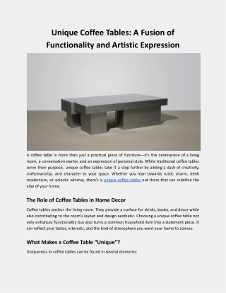 Unique Coffee Tables: A Fusion of Functionality and Artistic Expression