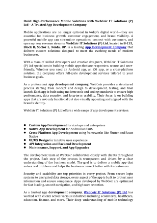 Build High-Performance Mobile Solutions with WebCoir IT Solutions (P) Ltd – A Tr