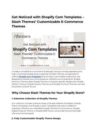 Get Noticed with Shopify Com Templates – Slash Themes’ Customizable E-Commerce