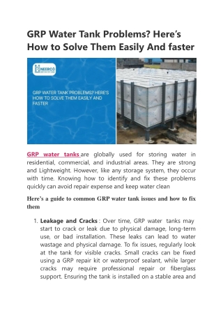 GRP Water Tank Problems? Here’s How to Solve Them Easily And faster