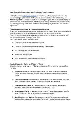 Hotel Rooms in Thane – Premium Comfort at PlanetHollywood