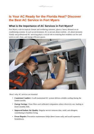 Is Your AC Ready for the Florida Heat? Discover the Best AC Service in Fort Myer