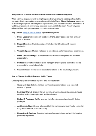 Banquet Halls in Thane for Memorable Celebrations by PlanetHollywood