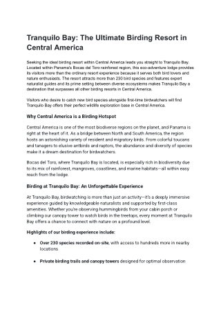 The Ultimate Birding Resort in Central America