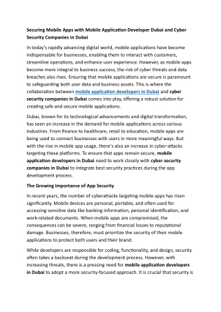 Securing Mobile Apps with Mobile Application Developer Dubai and Cyber Security Companies in Dubai