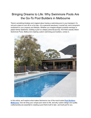 Leading Concrete Pool Builders in Melbourne