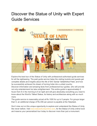 Discover the Statue of Unity with Expert Guide Services