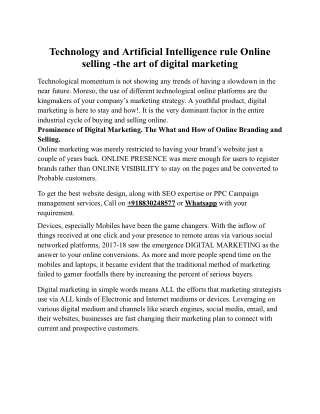 Technology and Artificial Intelligence rule Online selling -the art of digital marketing