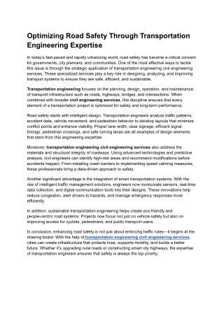 Optimizing Road Safety Through Transportation Engineering Expertise