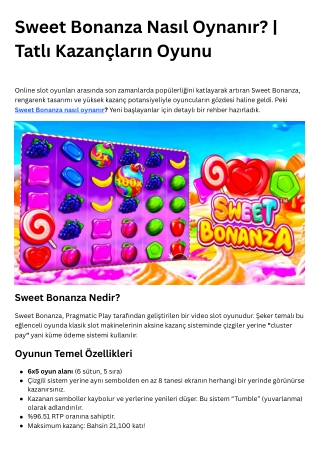 Sweet Bonanza Nasıl Oynanır  Tatlı Kazançların Oyunu
