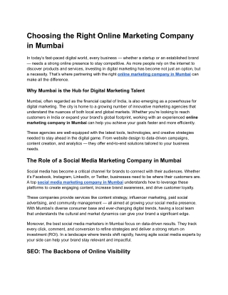 Choosing the Right Online Marketing Company in Mumbai