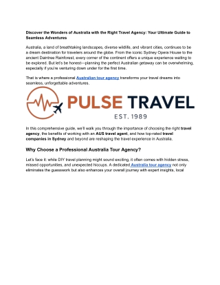 Discover the Wonders of Australia with the Right Travel Agency