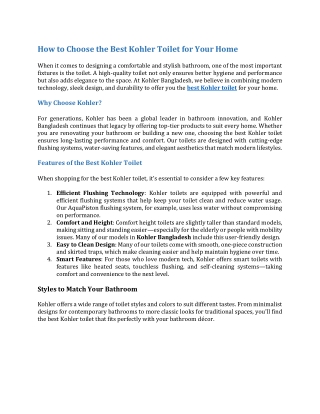 How to Choose the Best Kohler Toilet for Your Home