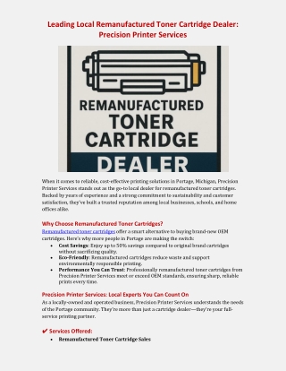 Leading Local Remanufactured Toner Cartridge Dealer