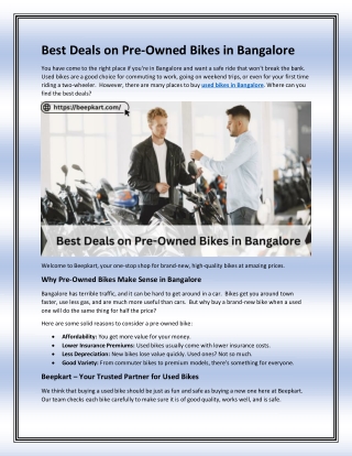 Best Deals on Pre-Owned Bikes in Bangalore