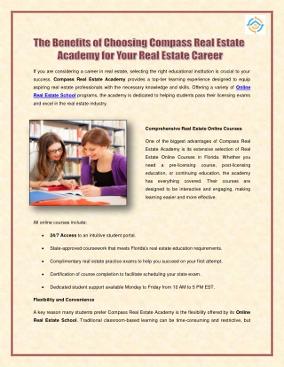 The Benefits of Choosing Compass Real Estate Academy for Your Real Estate Career