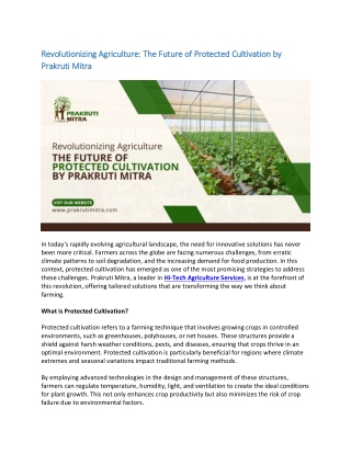 Revolutionizing Agriculture The Future of Protected Cultivation by Prakruti Mitra