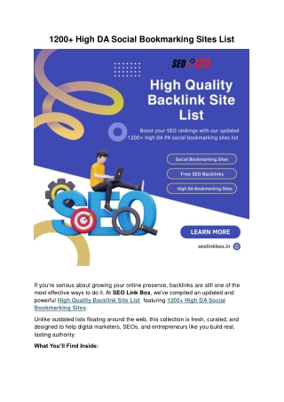 1200  High DA Social Bookmarking Sites List