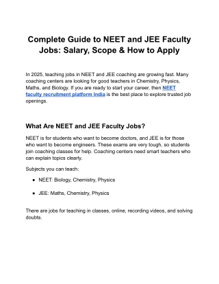 Complete Guide to NEET and JEE Faculty Jobs Salary, Scope & How to Apply