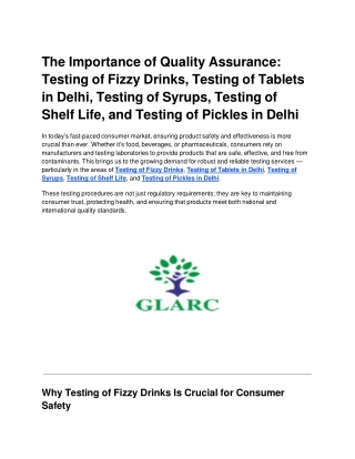 The Importance of Quality Assurance_ Testing of Fizzy Drinks, Testing of Tablets in Delhi, Testing of Syrups, Testing of