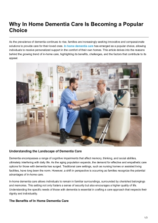 Why In Home Dementia Care Is Becoming a Popular Choice