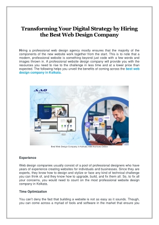 Transforming Your Digital Strategy by Hiring the Best Web Design Company