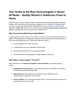 Best Gynecologists in Sector 49 Noida