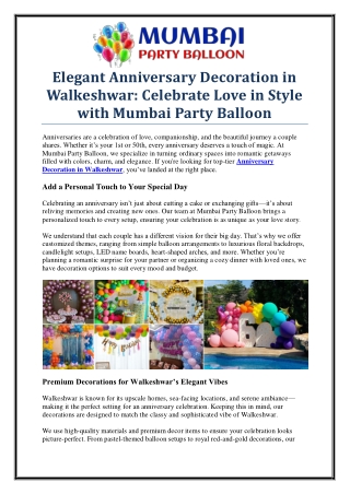 Elegant Anniversary Decoration in Walkeshwar by Mumbai PartyBalloon