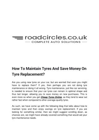 How To Maintain Tyres And Save Money On Tyre Replacement?