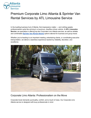 Premium Corporate Limo Atlanta & Sprinter Van Rental Services by ATL Limousine Service