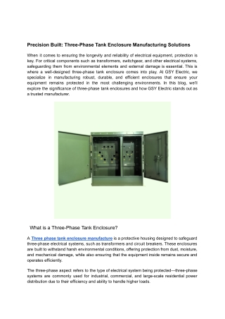 Three phase tank enclosure manufacture
