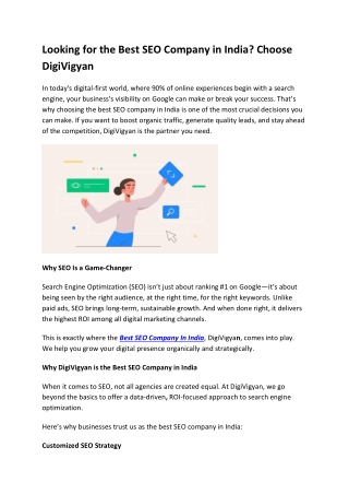 Looking for the Best SEO Company in India