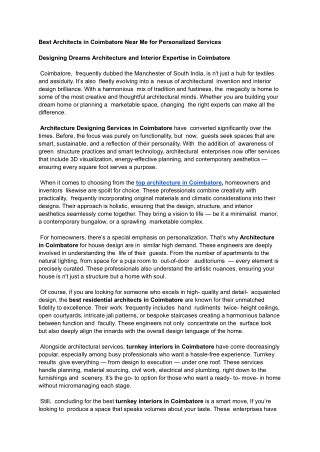 Best Architects in Coimbatore Near Me for Personalized Services