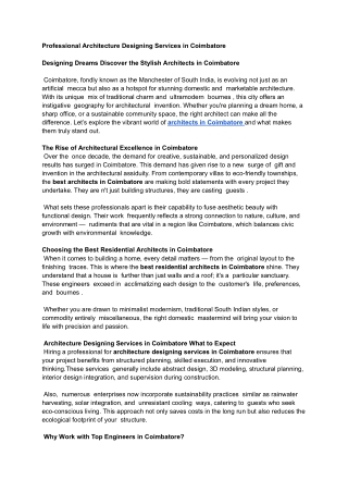 Professional Architecture Designing Services in Coimbatore