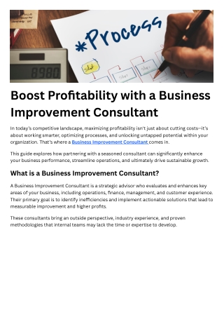 Boost Profitability with a Business Improvement Consultant