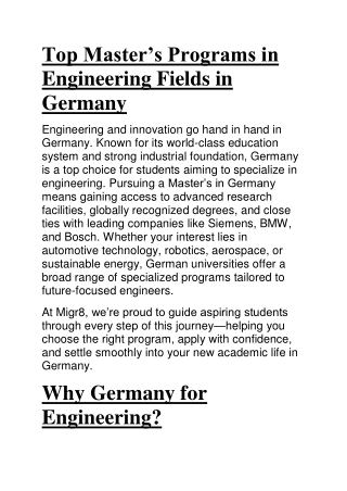 Top Master’s Programs in Engineering Fields in Germany