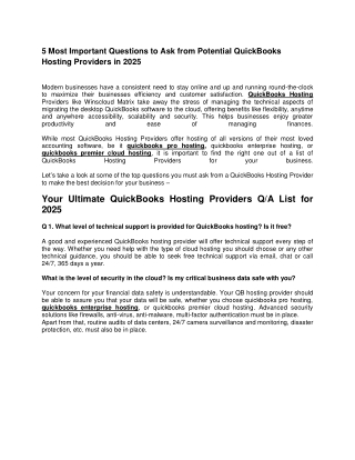 5 Most Important Questions to Ask from Potential QuickBooks Hosting Providers in