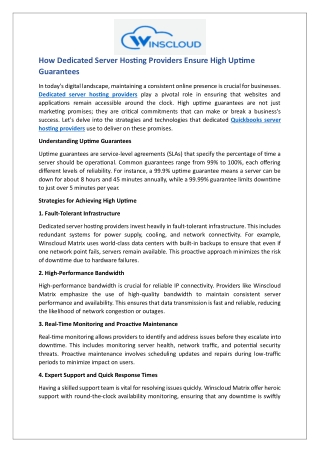 How Dedicated Server Hosting Providers Ensure High Uptime Guarantees