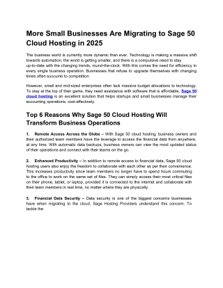 More Small Businesses Are Migrating to Sage 50 Cloud Hosting in 2025