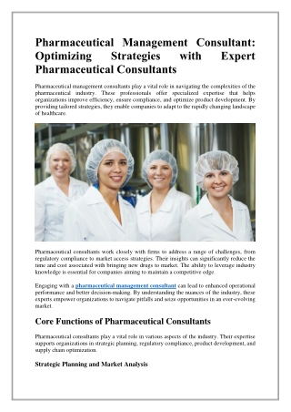 Pharmaceutical Management Consultant Optimizing Strategies with Expert Pharmaceutical Consultants