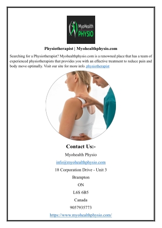 Physiotherapist  Myohealthphysio.com