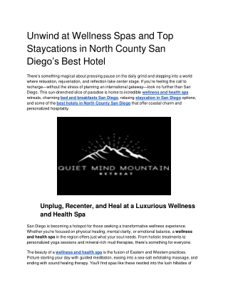 Unwind at Wellness Spas and Top Staycations in North County San Diego’s Best Hotels