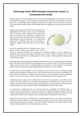 Enhancing Vision With Panoptix Intraocular Lenses - A Comprehensive Guide