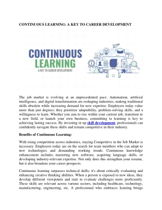 CONTINUOUS LEARNING A KEY TO CAREER DEVELOPMENT