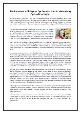 The Importance Of Regular Eye Examinations In Maintaining Optimal Eye Health